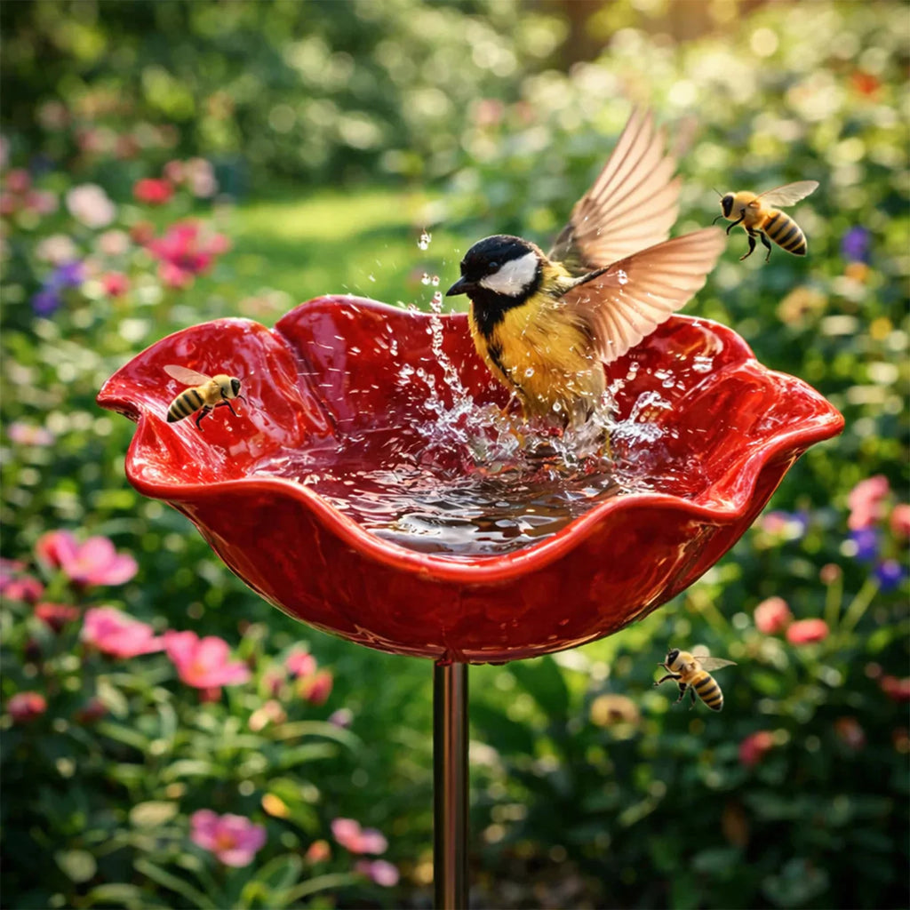 Bee Watering Station Flower Design Butterfly Bath Bowl Decor Metal