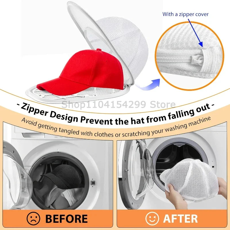 Washing Machine Hat Washing Protector Hat Cleaning Machine Washable Laundry Bag Anti-Deformation Secure Hat Storage Solution Zpaxo