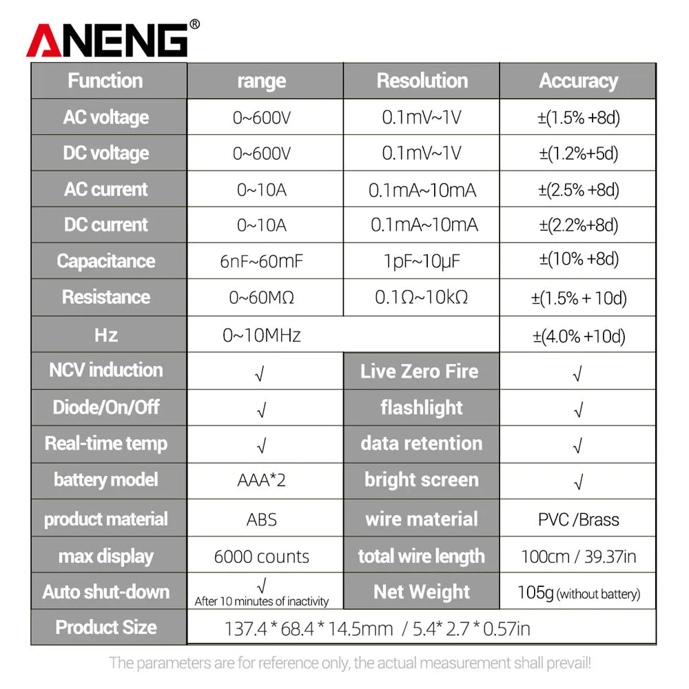 ANENG 616 Large Screen Tool AC DC Voltage Current Tester Digital