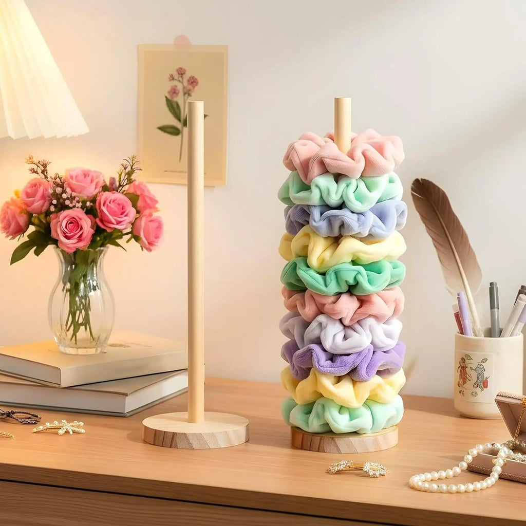 Hair Accessories Organizer Wooden Scrunchie Stand Tie Girls Bathroom