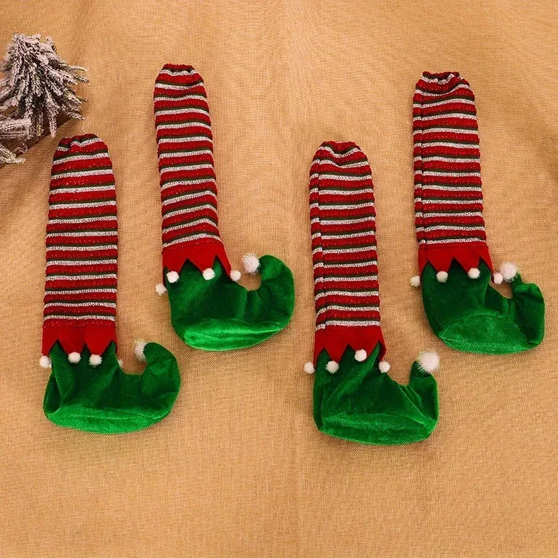Christmas Striped Elf Table Leg Covers – Holiday Chair Decor Holiday Table Decor Zpaxo