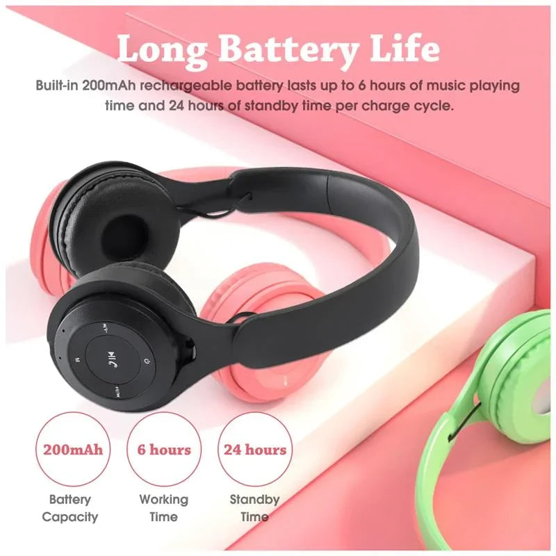 Macaron Headphones Kids Wireless Bluetooth Headphone Stereo Headband Gaming Headset with Mic Gamer Girl Gift for Mobile Tablet Zpaxo
