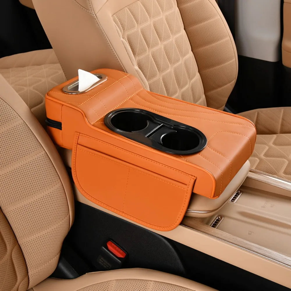 PU Leather Car Center Armrest Box 2 Cup Holder Tissue Vehicle Cushion Zpaxo Style 7