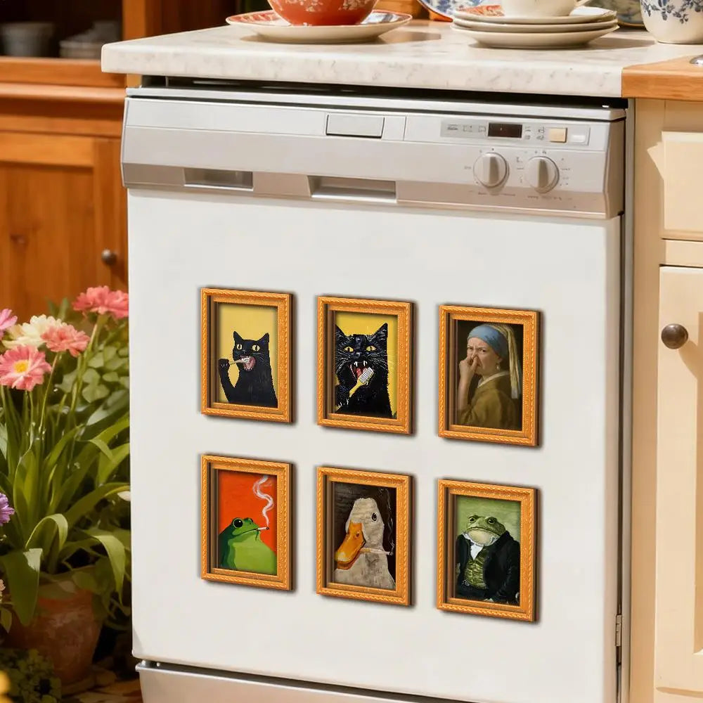 Cat Magnets 6-Piece Funny Wooden Cute Home Decor Anime Figure Refrigerator Magnet for Wall Door Locker Living Room Kitchen Home Zpaxo