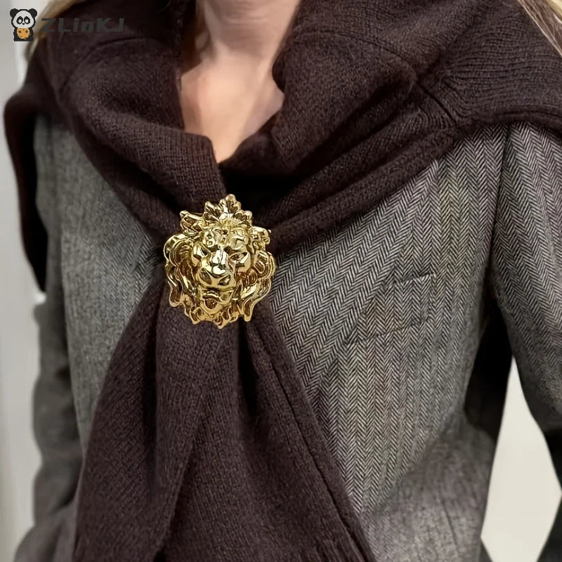 Lion Head Brooch Pin Western Women's Accessory Jackets Dresses Zpaxo
