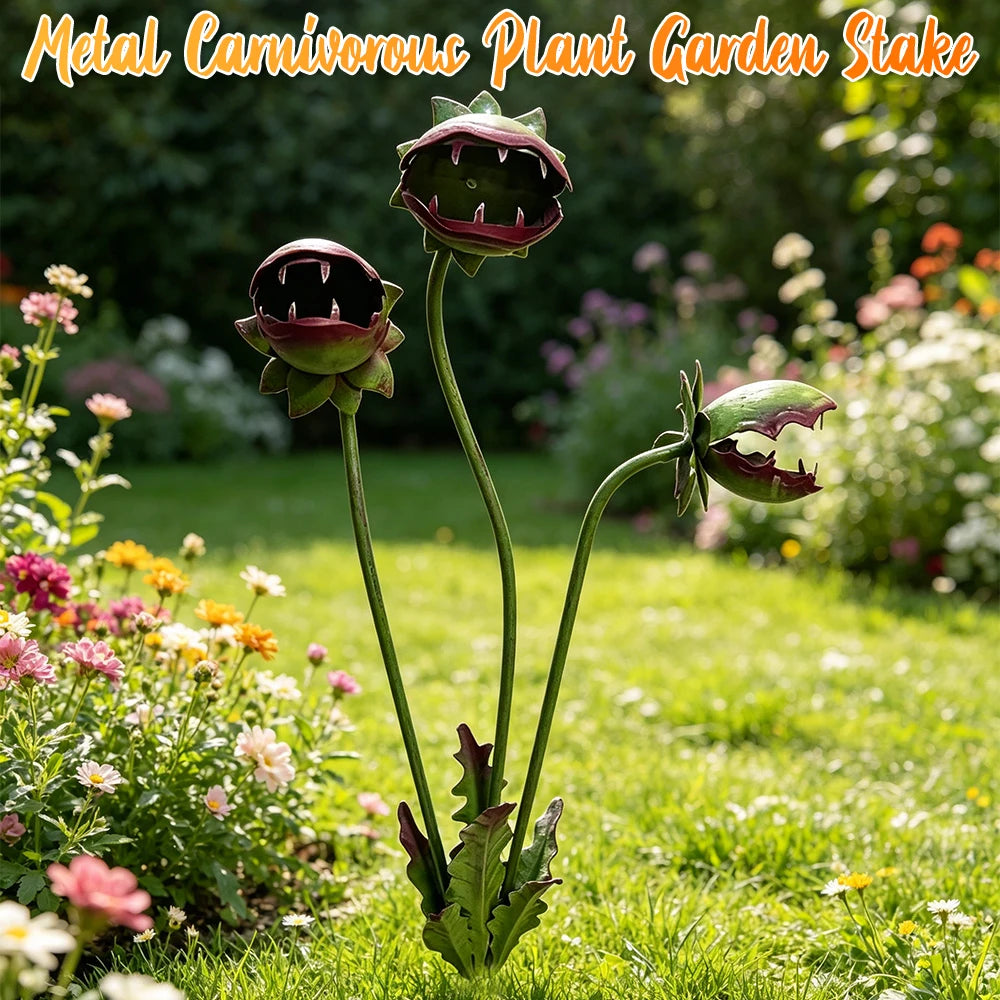 Metal Carnivorous Plant Garden Stake Handmade Rainproof Yard
