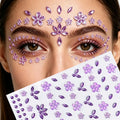 1/6 Sheet New Flower Face Sticker 3D Petal Rhinestone Eye & Face Tattoo Sticker Self Adhesive Crystal Jewel Diamond Stickers Zpaxo Purple