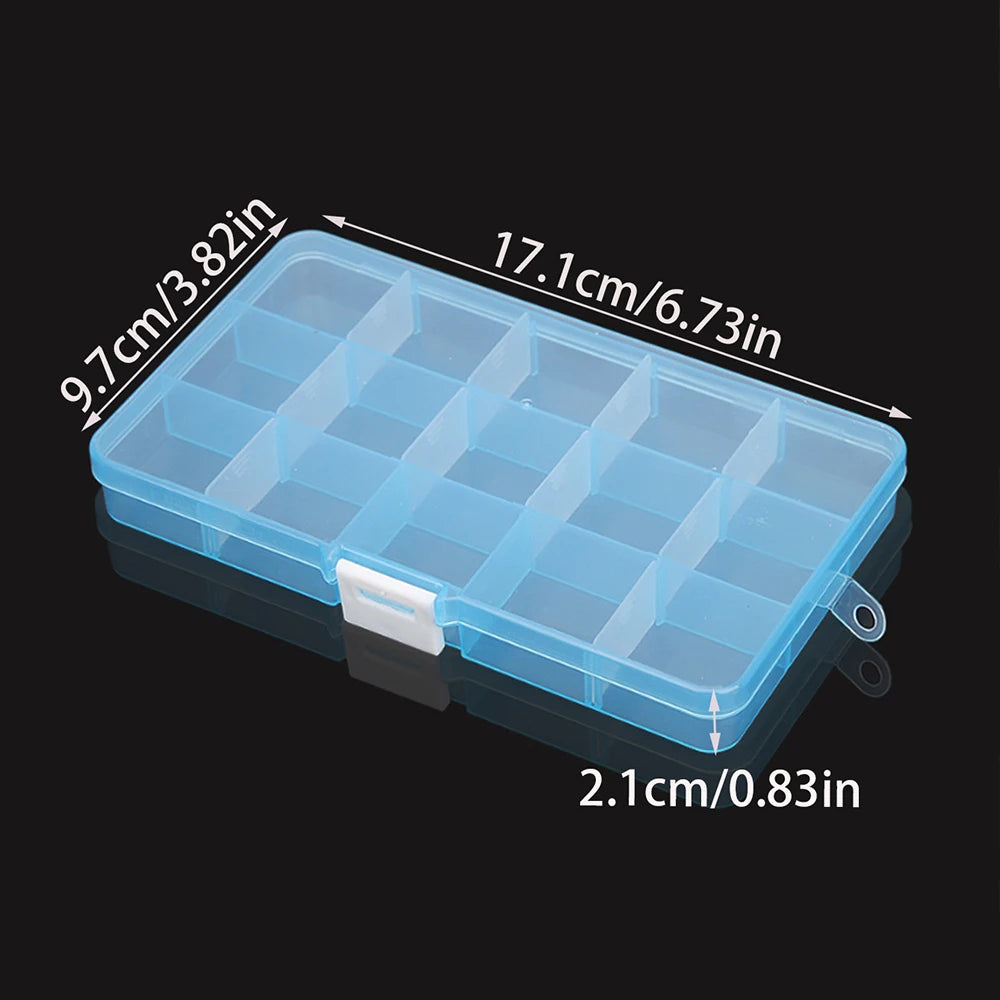 15-Grids Plastic Jewelry Storage Box with Adjustable Dividers Earrings Rings Beads Jewelry Transparent Organizer Container Zpaxo Blue