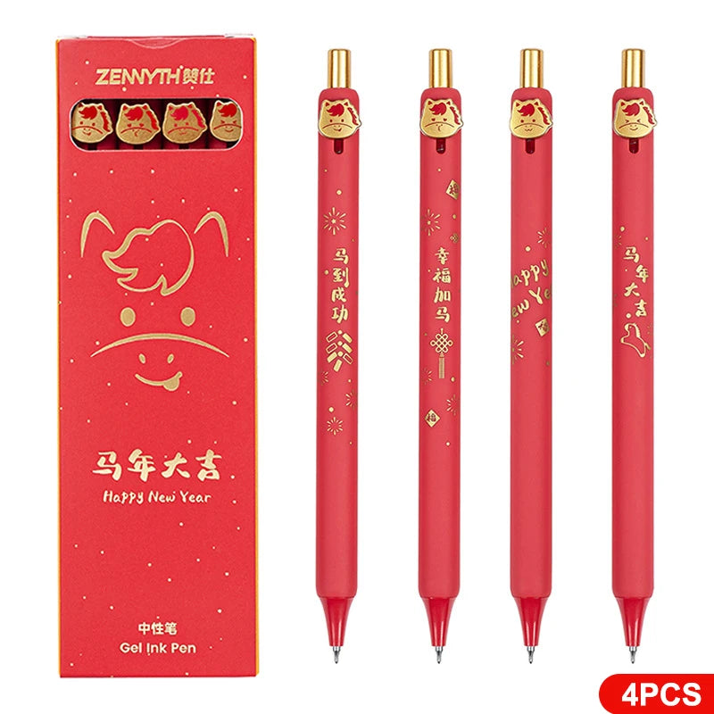 1/4Pcs Year Of The Horse Gel Pen Cute Cartoon Pony 0.5mm Black Ink Pens School Office Stationary Student Prizes New Year Gift Zpaxo A2