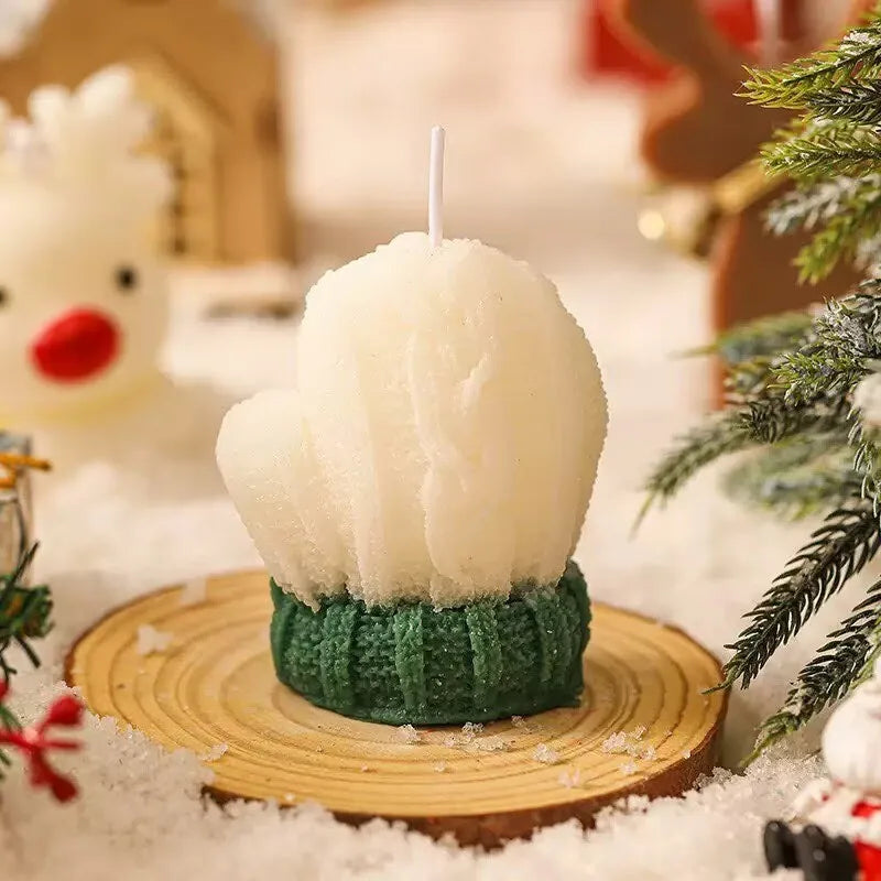 Winter Christmas Scented Candles Atmosphere Mini Wool Gloves Shape Zpaxo White