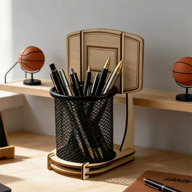 Creative Basketball Hoop Multi-functional Storage Tube, Suitable for Home Living Room ,Tabletop Wooden Assembly Storage Box Zpaxo
