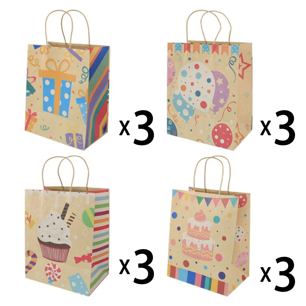 12-Pack Large Kraft Paper Gift Bags with Handles | Party Favors