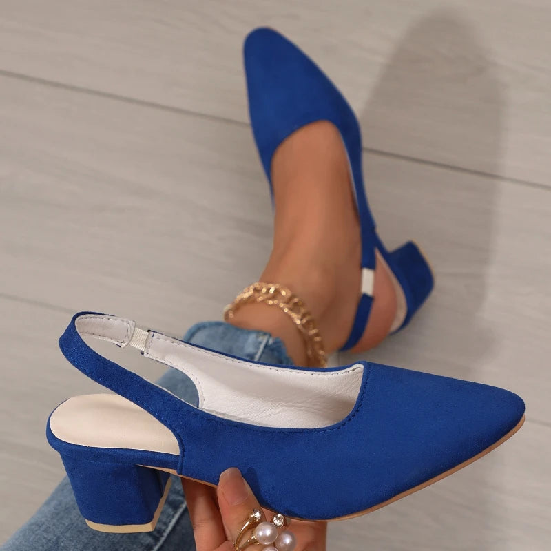 Women Sandals Pointed Solid Heels Shoes Large Leather Outdoor 2025 Zpaxo Blue 37