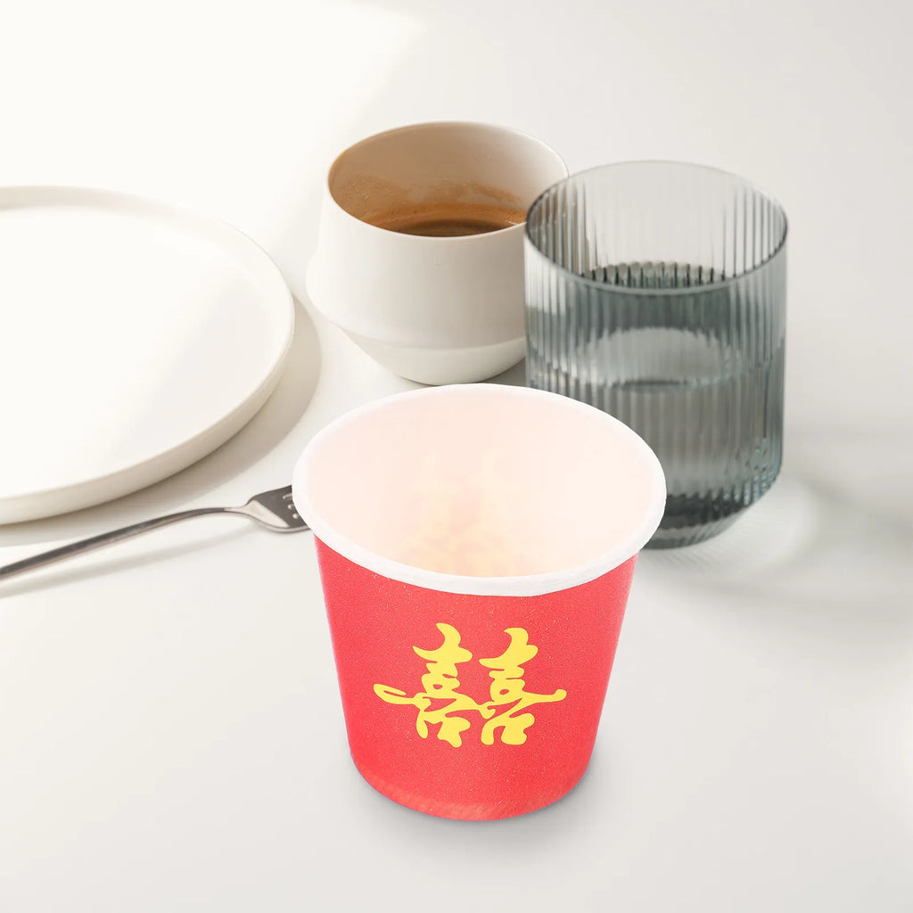 Wedding Paper Cups Red Xi Theme Small Disposable Tea Party Chinese