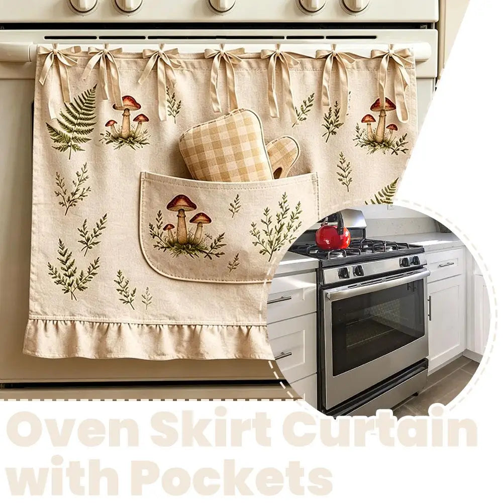 Door Kitchen Dishwasher Handmade Oven Skirt Curtain for Hidden Curtain Tie Top Heat Resistant for Stove Kitchen Decor Zpaxo