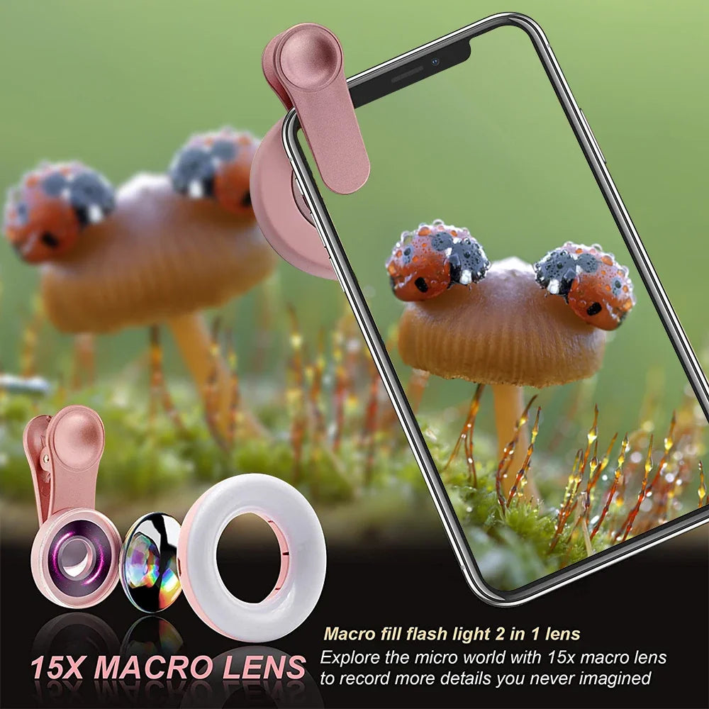 15X Macro Lens Mobile Phone 1 HD Camera LED Ring Flash Light