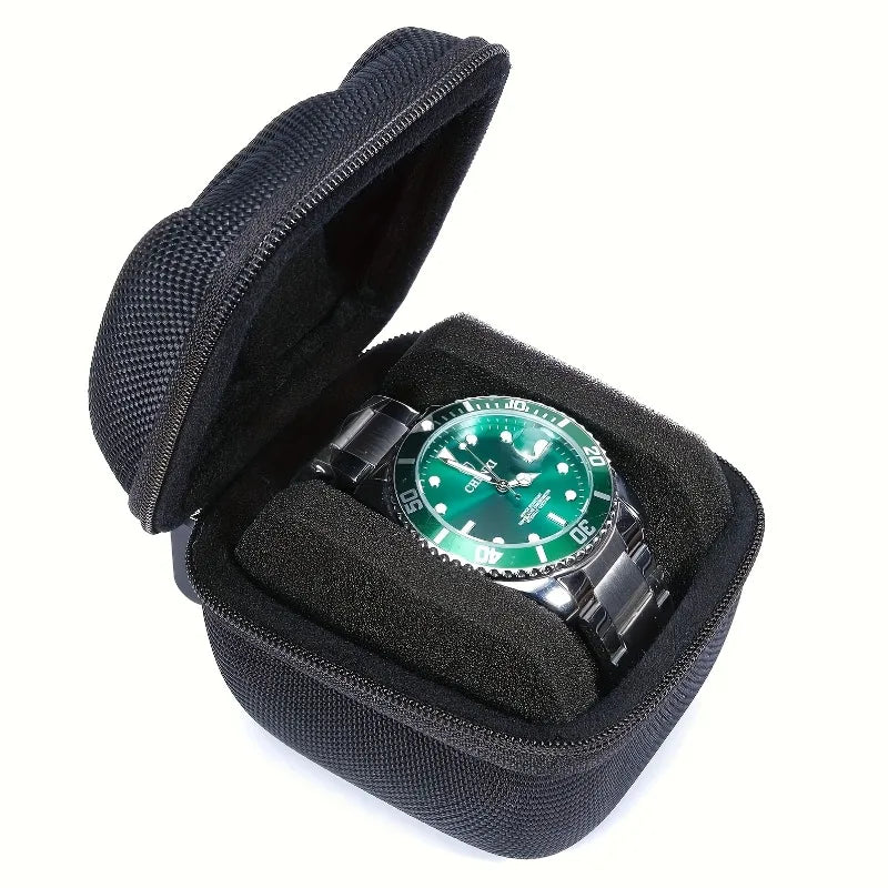 Black Watch Storage Box Hard Case W Soft Pillows Velvet Lined Jewelry
