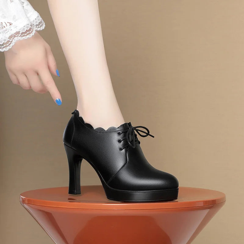 Spring Autumn Soft Leather Sole Versatile Fashion Comfortable Heels Zpaxo