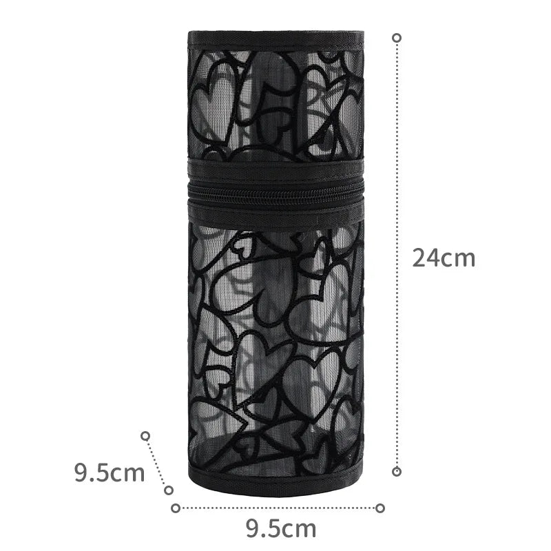 Multi-purpose Mesh Vertical Pencil Case Pencil Pouch Student Stationery Organizer School Supplies Makeup Travel Cosmetic Bag YUZ Zpaxo Black A