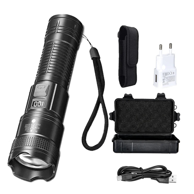 Tactical LED Flashlight – Zoomable USB-C Rechargeable Torch Tactical Flashlight Zpaxo Set B ZOOM