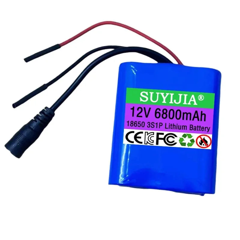 Upgraded 3S1P 12V 6800mAh Battery Pack with protective plate12V 6.8Ah 18650 Lithium ion DC 12.6V Rechargeable Battery+Charger Zpaxo