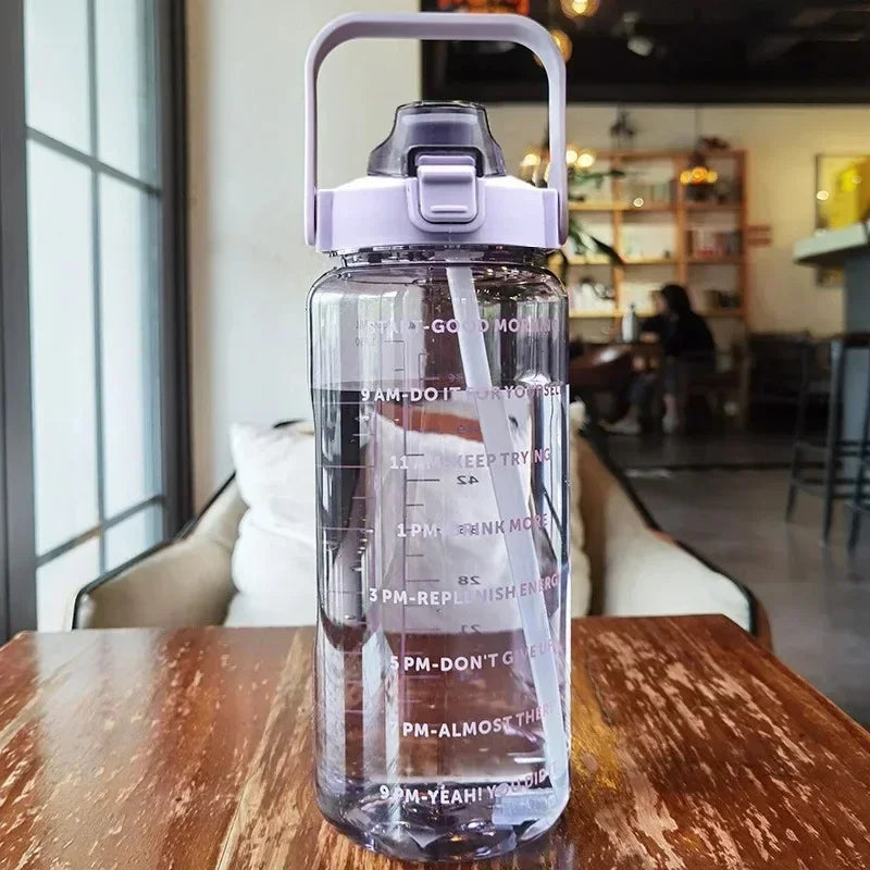 Straw Water Bottle Large Capacity Plastic Cup Portable Drink Time Zpaxo Purple 2.0L