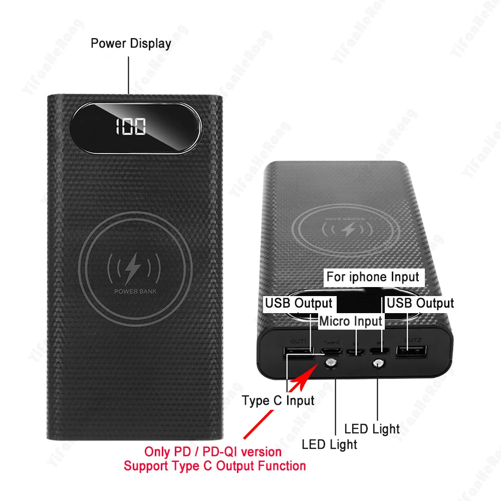 DIY Detachable Fast Charge Power Bank Wireless Charging Box LCD 6x21700 Battery 5W 10W 22.5W QC3.0 Zpaxo