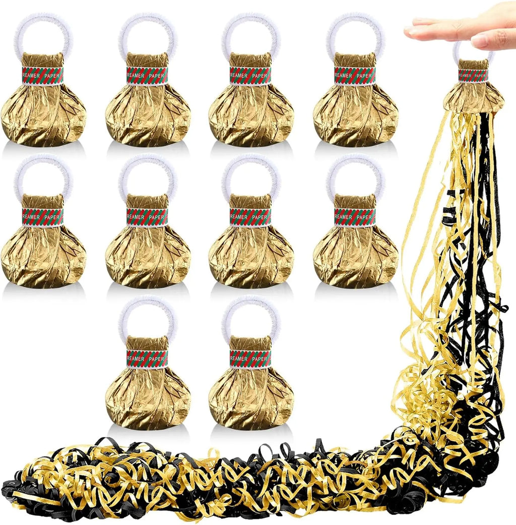 Gold Hand Throw Streamers Popper Black Celebration Graduation