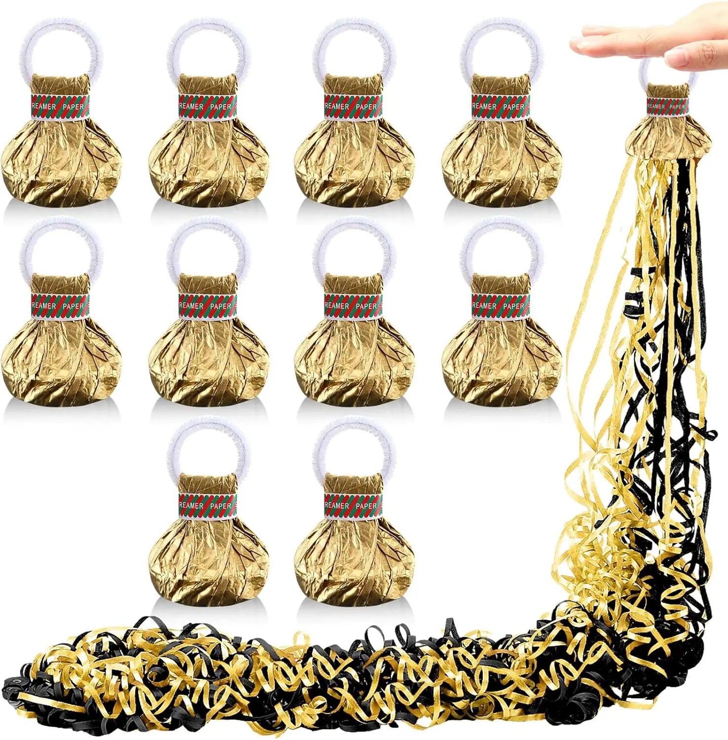 Gold Hand Throw Streamers Popper Black Celebration Graduation