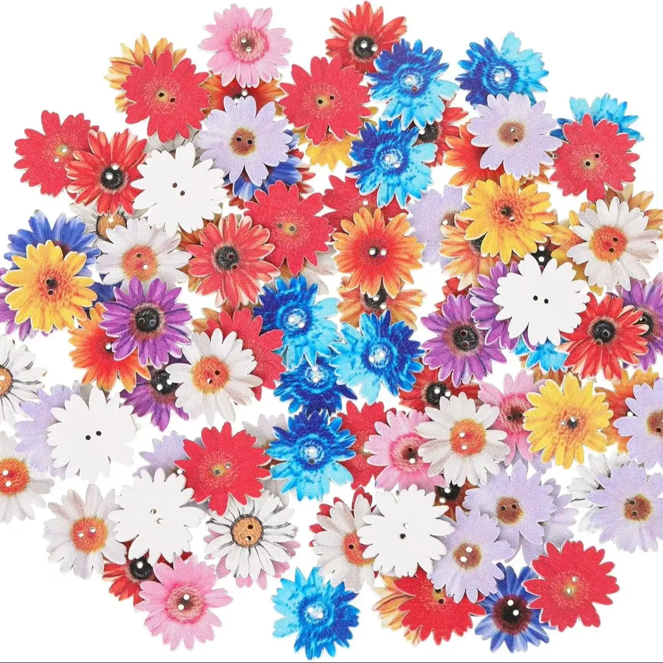 25mm Wood Daisy Flower Buttons – 2-Hole DIY Craft Buttons Wooden Craft Buttons Zpaxo 50PCS