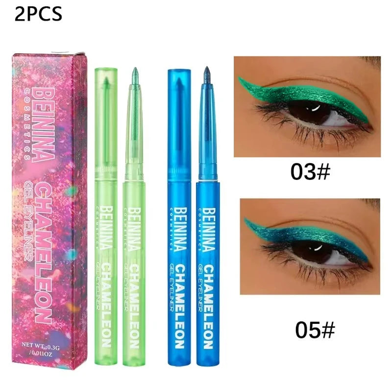 Shiny Chameleon Yellow Eyeliner Gel Pen Metallic Eyeshadow Multicolor Eye Liner Pearlescent Polarized Inner Eyes Pigment Makeup Zpaxo 03 and 05