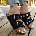Women Slippers 2025 New Soft Sole Sandals Fashion Designer Female Shoes Purple Canvas Metal Buckle Flat Slippers Slides Women Zpaxo black 40