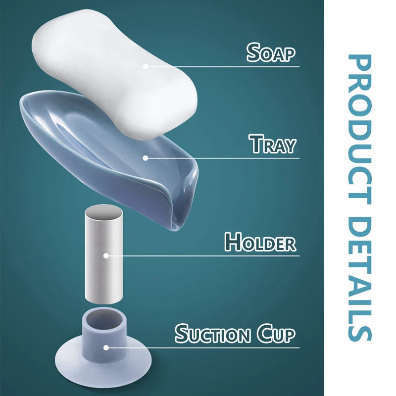 Leaf Soap Dish Holder with Suction Cup & Drain | Bathroom