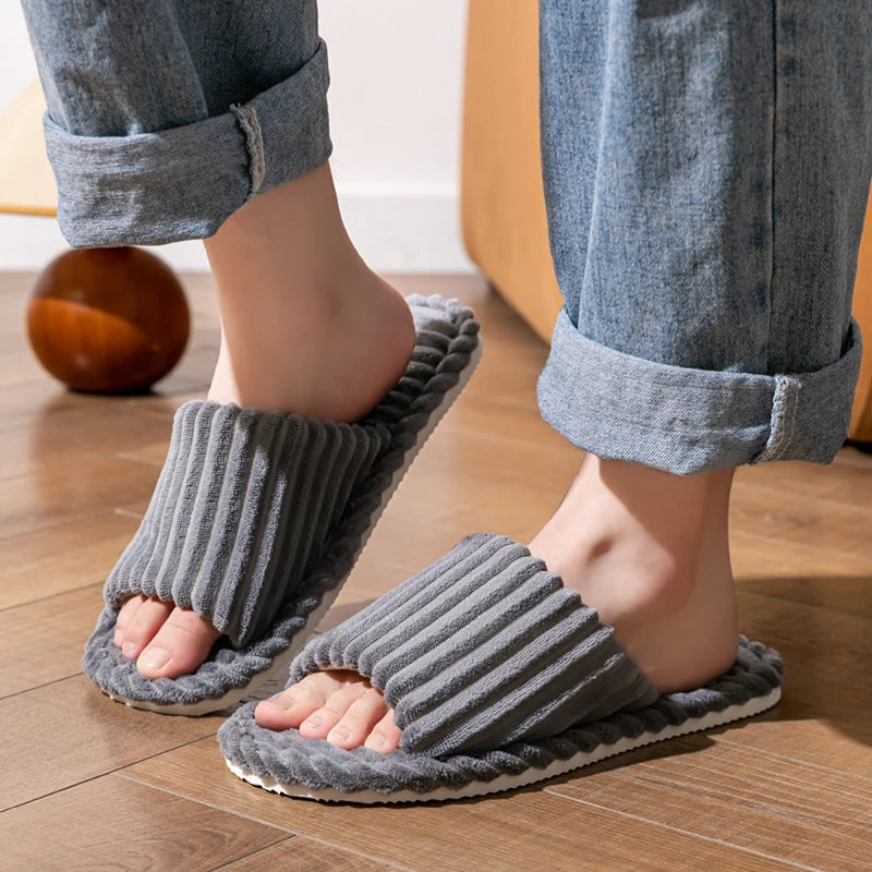Men's Open Toed Slippers Autumn Winter Indoor Anti Slip Breathable
