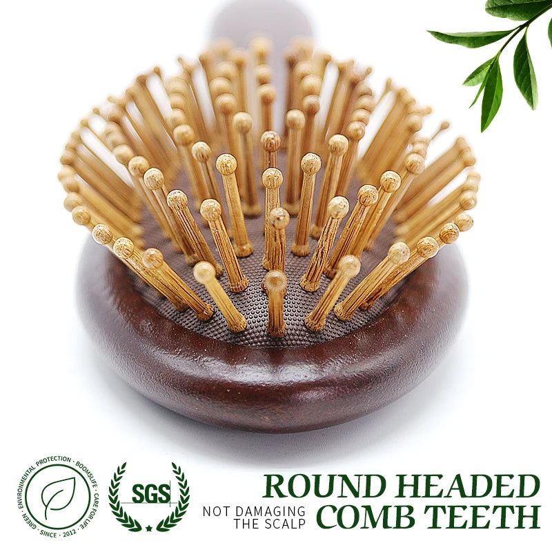 Sandalwood Hair Brush Women Styling Massage Scalp Wide Wood Teeth with Round Dot Hairbrush Anti-static Comb for Hair Beauty Tool Zpaxo