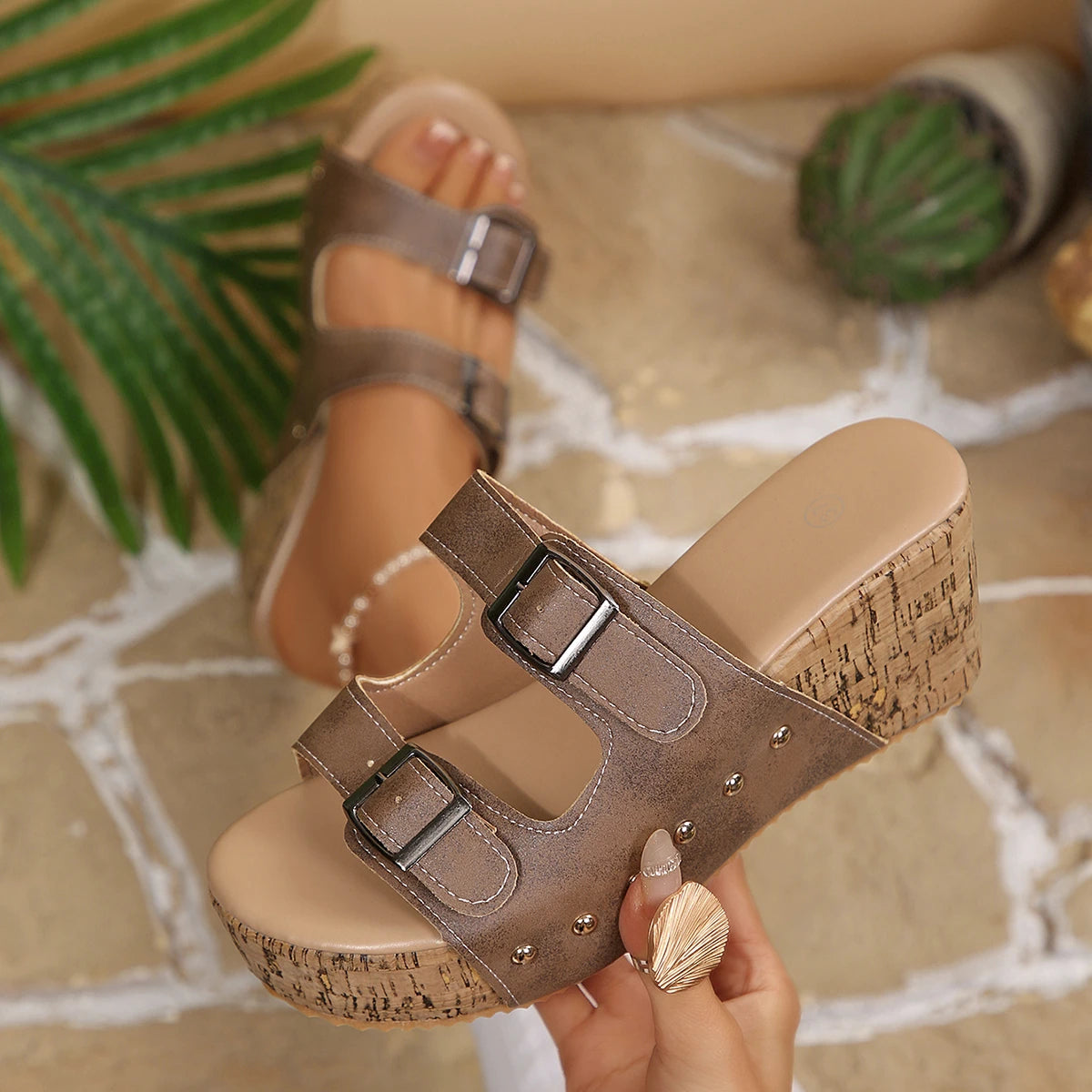 Women Sandals Fashionable Wedge Lightweight Comfy Summer Shoes Zpaxo Brown 37