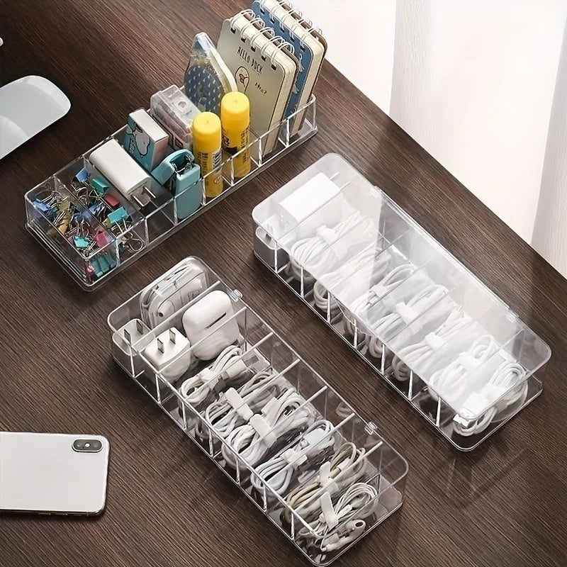 Clear Cable Storage Box – 8 Compartments & 10 Cable Ties Cable Organizer Box Zpaxo