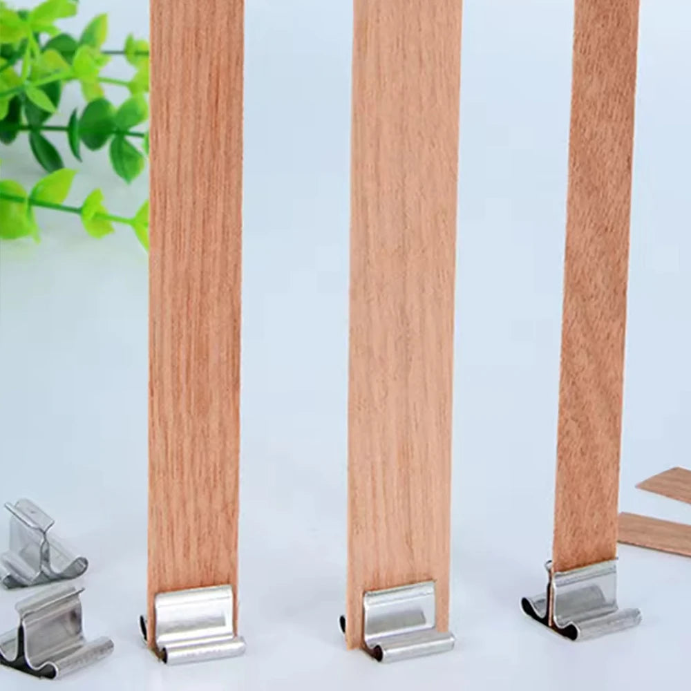 30Pcs Wooden Candles Wick with Metal Base Set Wick Clip for DIY Candle Making Zpaxo