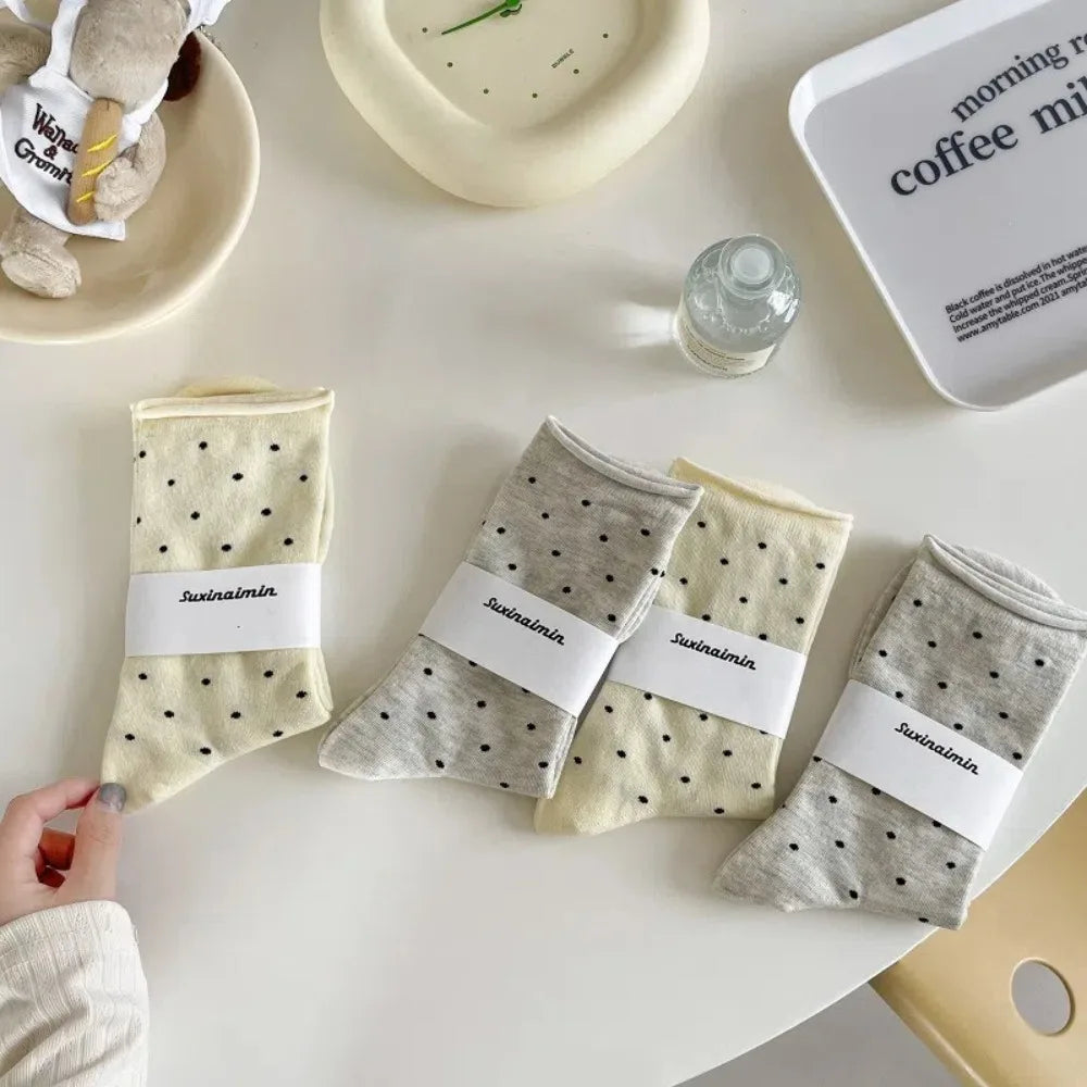 Comfortable Curled-edge Polka Dot Socks Thin Breathable Mid-Tube Socks Sweat Absorbent Women's Socks Summer Zpaxo