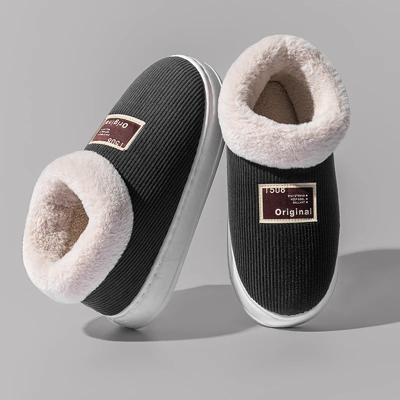 Winter Couple Concise Wrap Heels Plush Slippers Ladies' Non-slip Soft Zpaxo black 40-41
