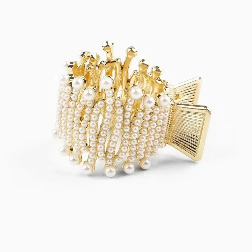 New Pearl Water Diamond High Ponytail Hair Claw Headwear Gifts Fixed Hair Shark Hair Clip Styling Tools Irregular Metal Hairpins Zpaxo Gold 1