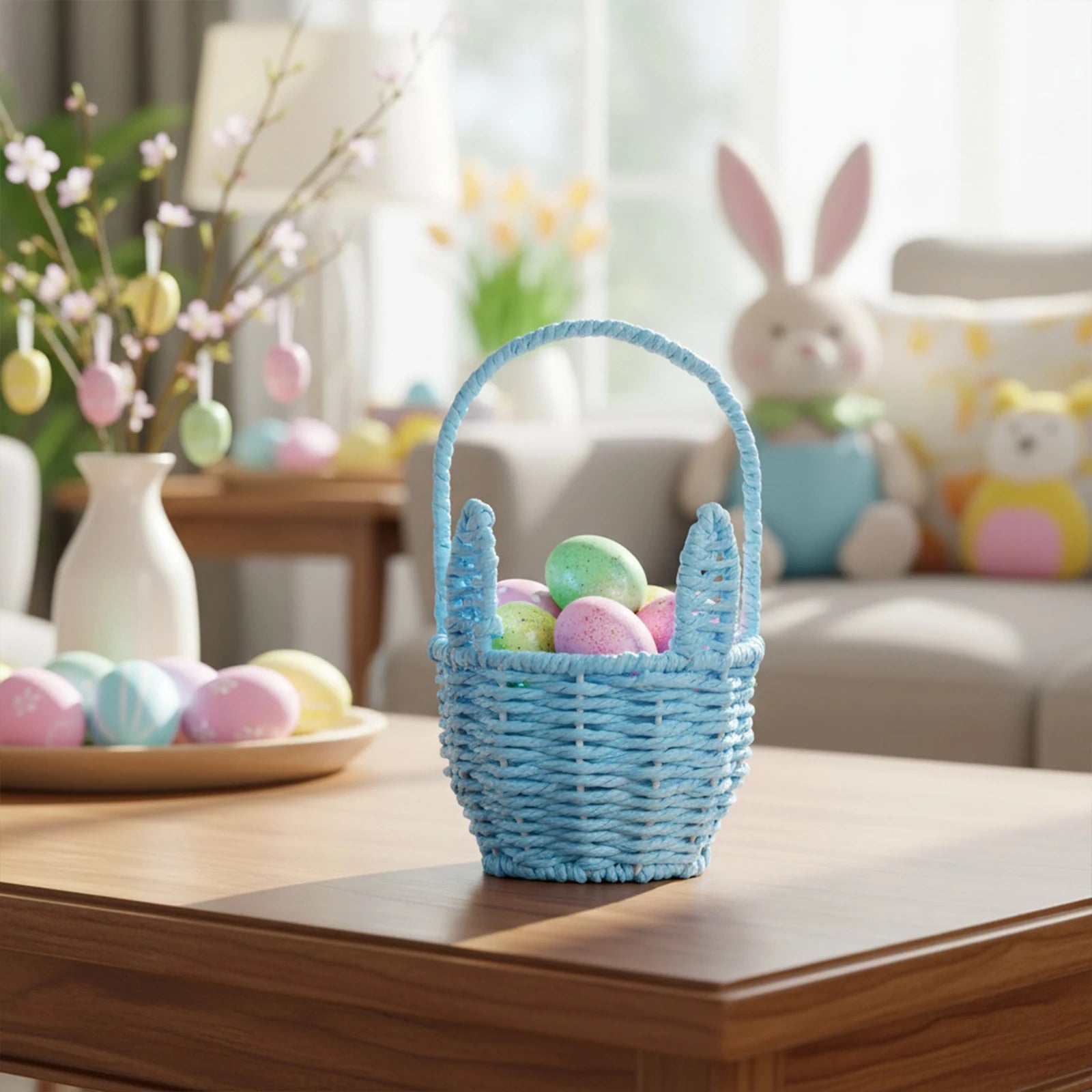 Easter Mini Handmade Rabbit Baskets Handle Cartoon Woven Ear