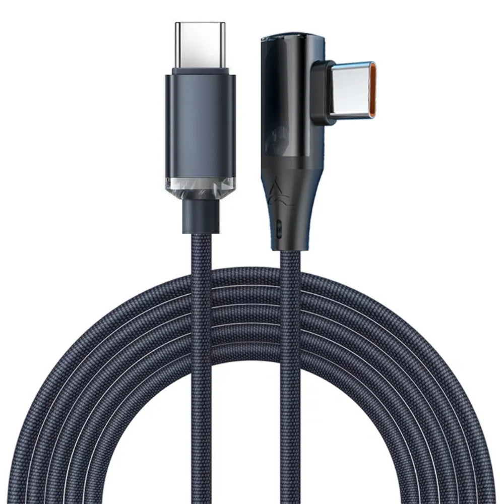90° USB-C Fast Charging Cable PD 120W | 1m & 2m Right Angle USB-C Charging Cable Zpaxo Black 2m