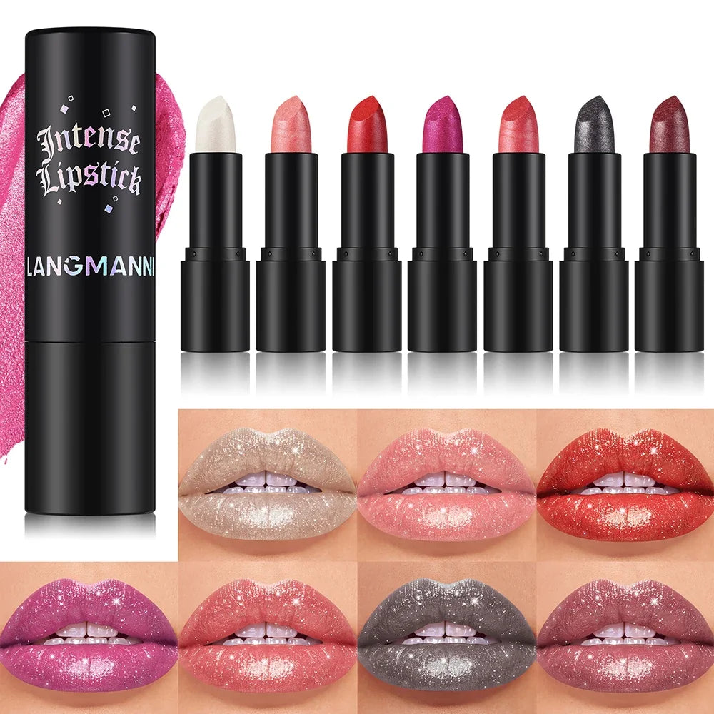 Shimmer Coral Metallic Lipstick Glitter Diamond Waterproof Lip Gloss High Pigment Shiny Sparkling Pearl Lip Stick Cosmetics Zpaxo