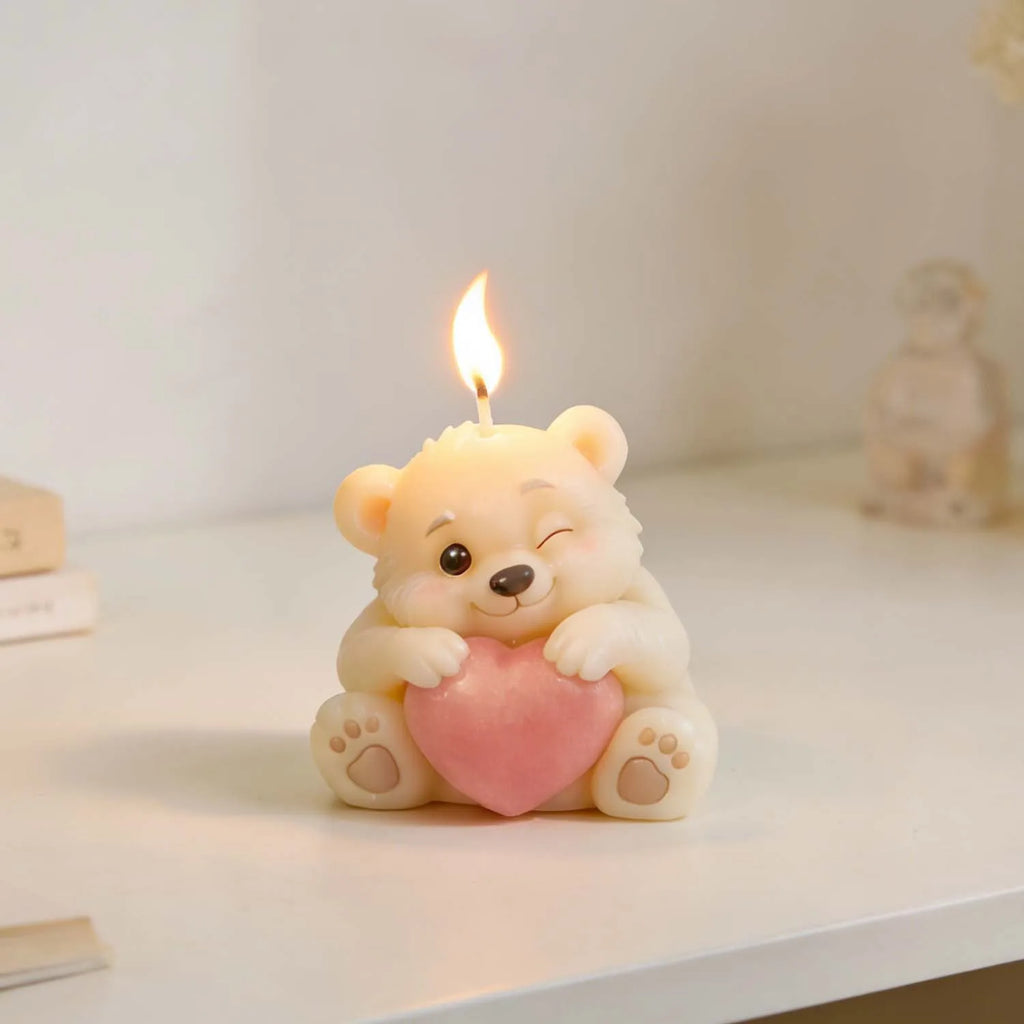 3D Bear Holding Heart Silicone Mold – Candle, Soap & Resin