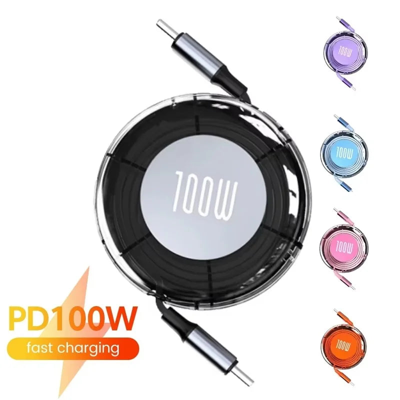 Retractable PD 100W Cable USB C Fast Charging Iphone 16 15 Huawei Zpaxo