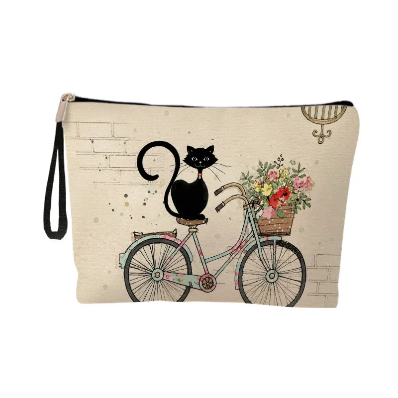 Large Capacity Cat Print Makeup Bag Women's Clutch Student Zipper