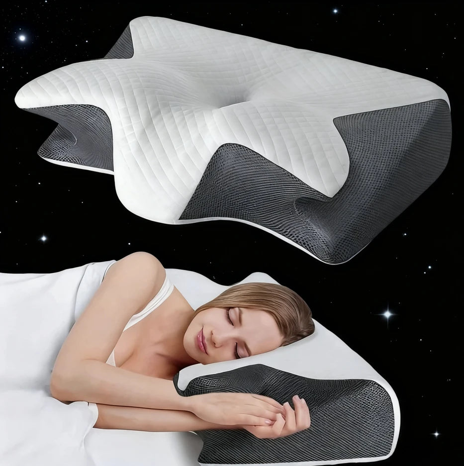 2 in 1 Contoured Ergonomic Neck Pillow - New Horn Design for Side/Back/Stomach Sleepers, Shoulder Relaxation & Soft Firm Support Zpaxo