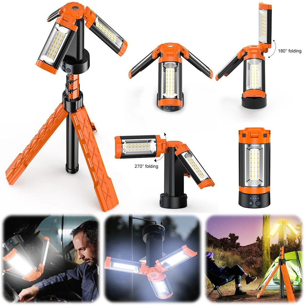 Folding Camping Light LED Work Telescoping Stand Rechargeable Lantern
