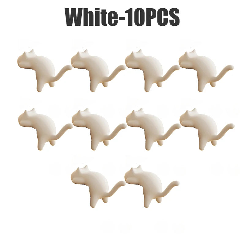 Cute Cat-shaped No-drill Desk Hook Portable Bag Stationery Storage Zpaxo White 10PCS